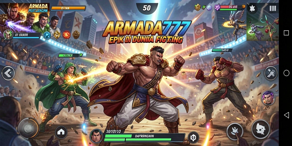 Screenshot utama ARMADA777 menampilkan aksi pertarungan yang mendebarkan.