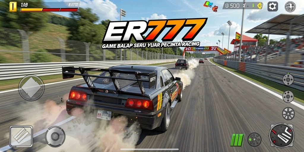 Tangkapan layar utama dari gameplay balap yang mendebarkan di ER777.