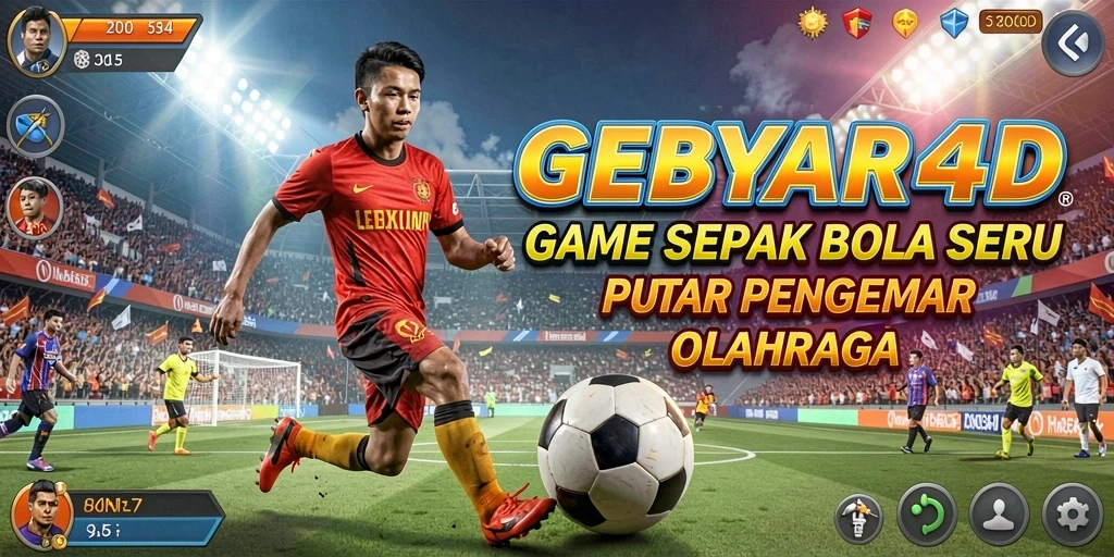 Tampilan menarik dari gameplay GEBYAR4D dengan aksi sepak bola yang seru.