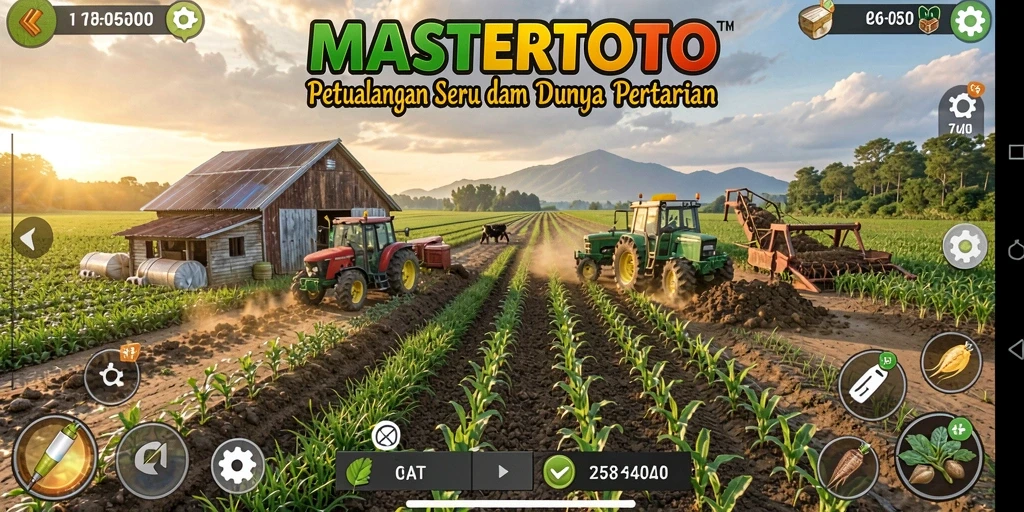 Tampilan gameplay seru MASTERTOTO dengan pertanian yang subur.