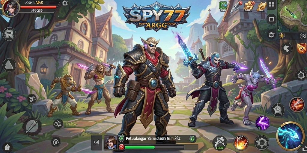 Screenshot SPY77 menunjukkan aksi pertarungan seru dan karakter yang menawan.