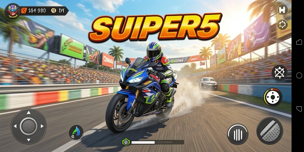 Tampilan gameplay balapan motor yang memukau dan mendebarkan.